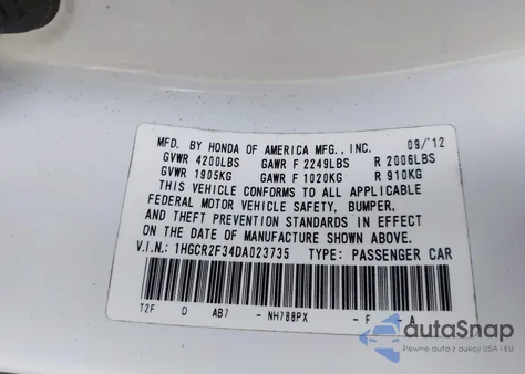 2013 Honda Accord Lx из США, поврежденный, VIN 1HGCR2F34DA023735